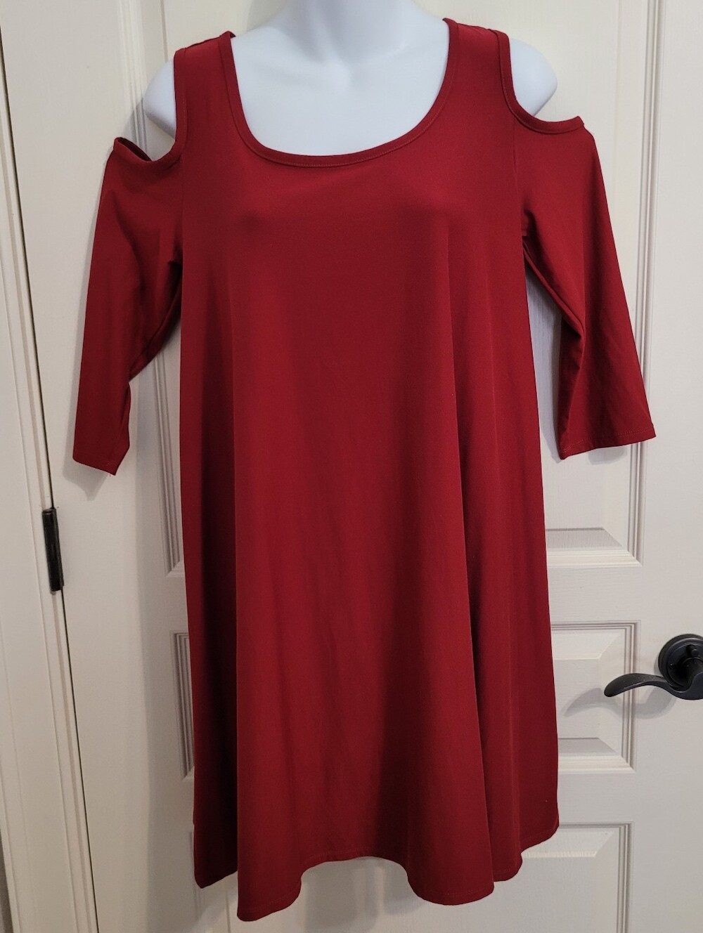Planet Gold Cold-Shoulder Swing Dress, 3/4 Sleeve - Sz L, Burnt Red, EUC